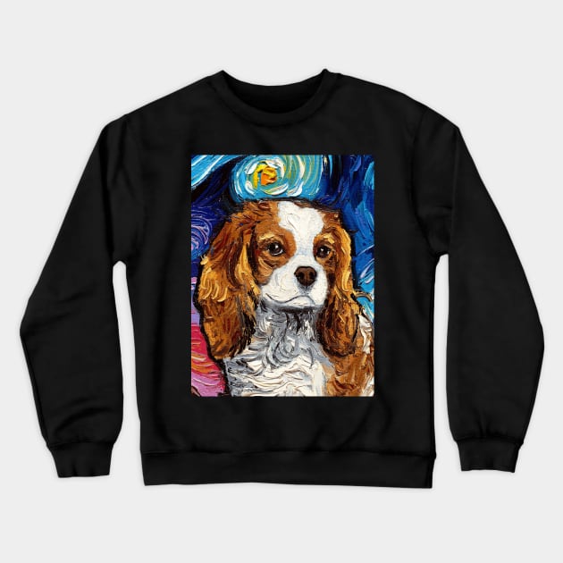 Blenheim Cavalier King Charles Spaniel Night (Portrait) Crewneck Sweatshirt by sagittariusgallery